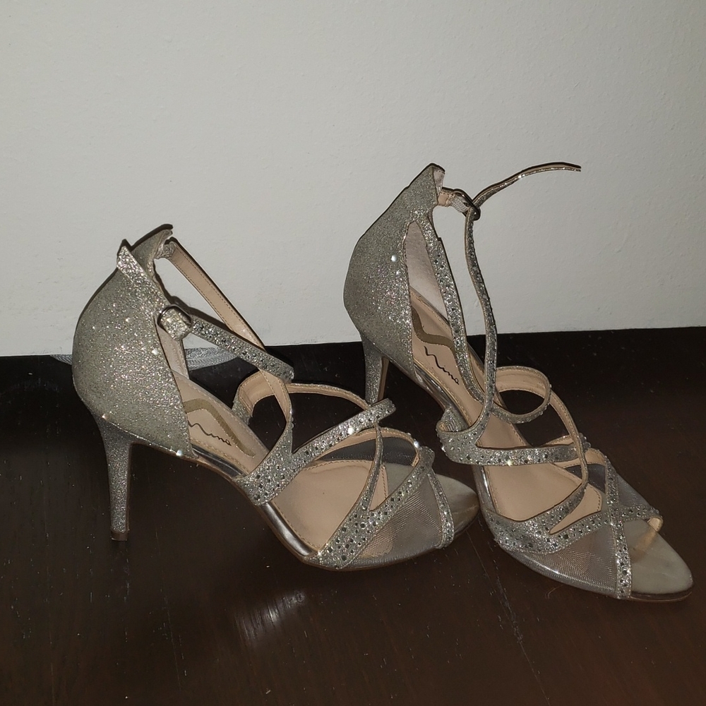 Nina Formal Silver Heel Pump Prom Wedding Shoe 9